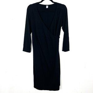Old Navy Maternity Black Wrap Midi Dress Stretch Knit 3/4 Sleeve Size Small